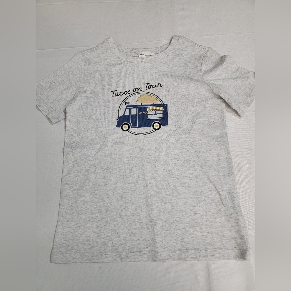 Miles The Label 100% Organic Cotto Gray Kids T-Shirt with Tacos on Tour Graphic